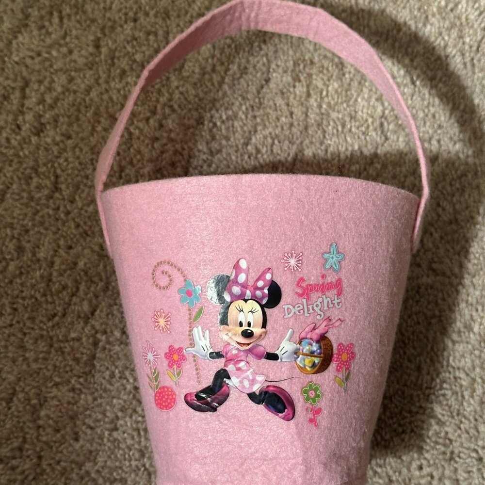 Disney Minnie Mouse Pink Felt Pail Basket - Perfect for Easter!